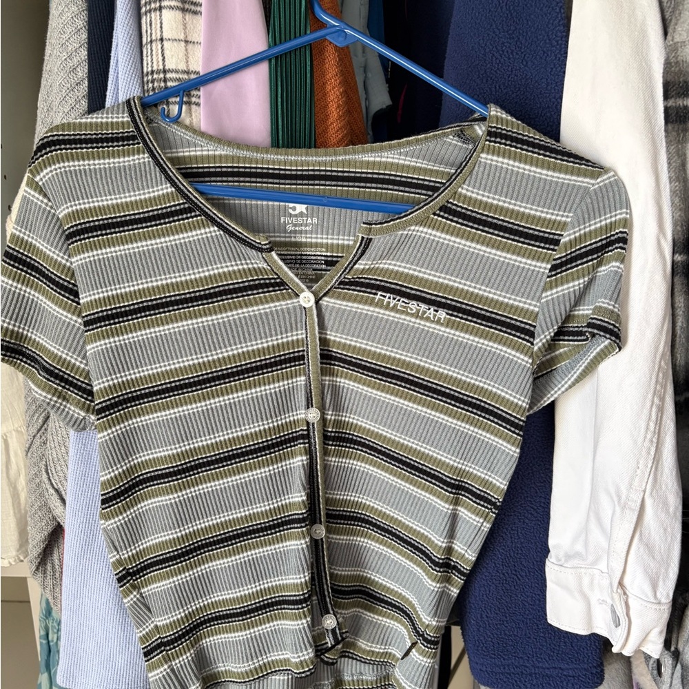 Five Star Olive and Black Striped Crop top